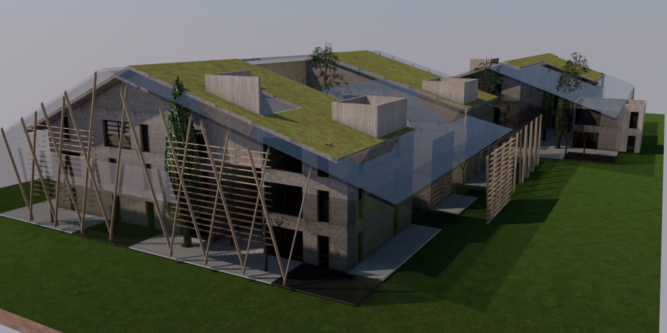 CONCOURS COUGNAUD Bâtiment a bilan carbone négatif en chanvre et chaux inspiré des principes marocains pour une ventilation naturelle grâce aux espaces commun